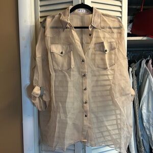 Brunello cucinelli silk organza safari shirt L